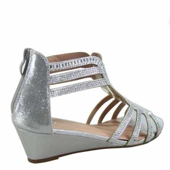 BRAND NEW FOREVER PEEP- TOE GLITTER GLADIATOR LOW WEDGE HEEL SANDALS - Picture 4 of 16